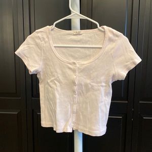 John Galt Baby Pink cropped button down ribbed shirt, one size